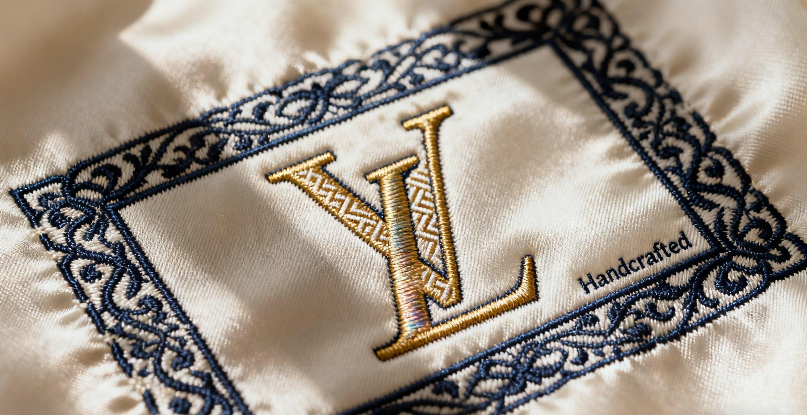 Damask woven label showing detailed texture and elegant craftsmanship.